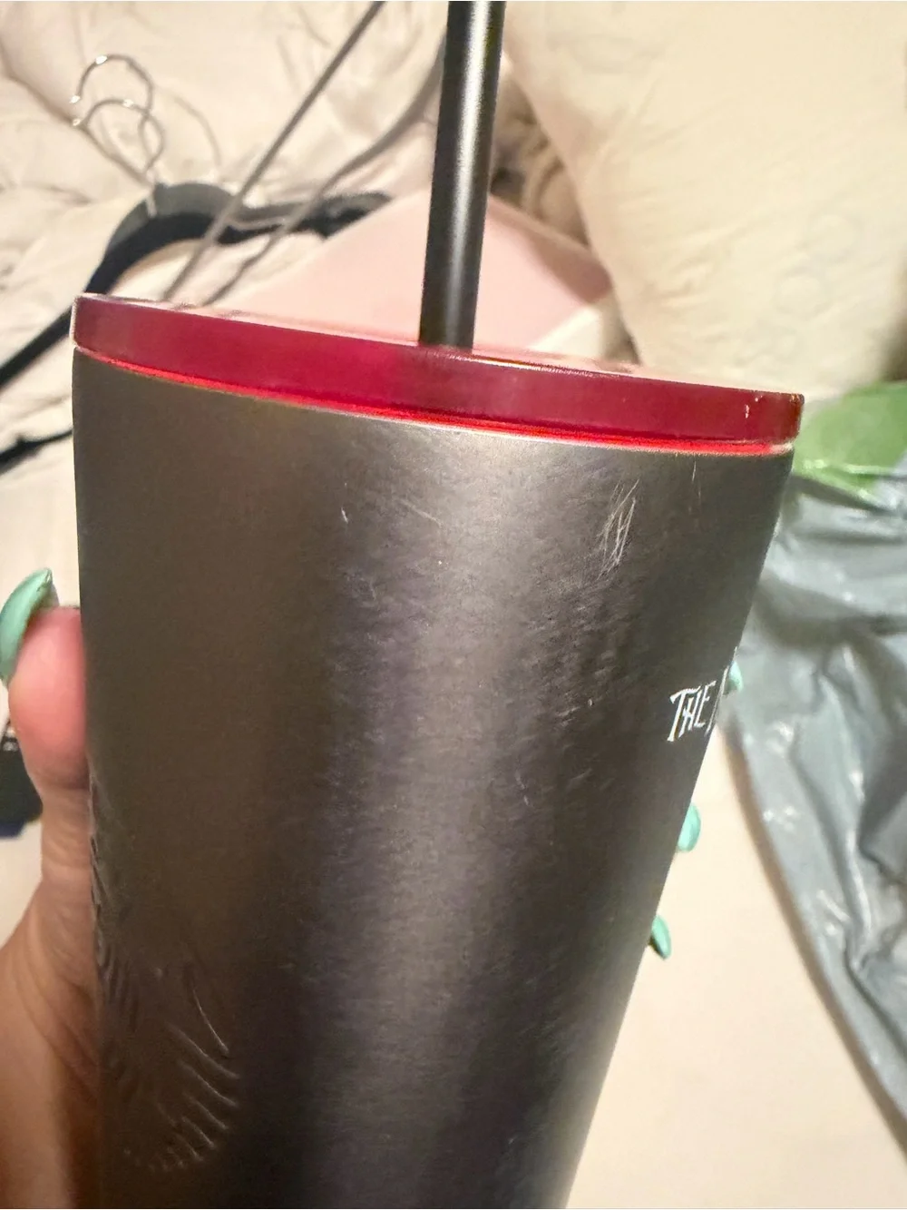 Disney’s Nightmare before Christmas Starbucks Gray Matte Tumbler with Red Lid